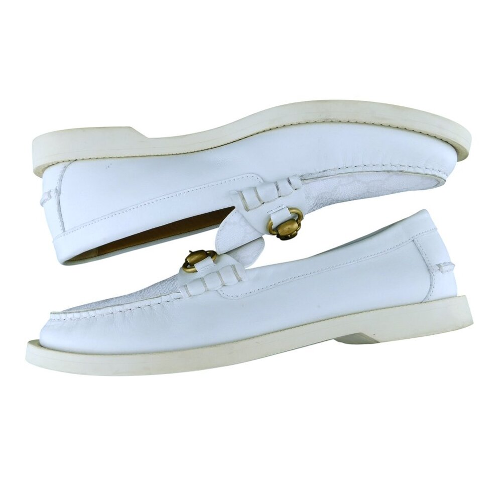 GUCCI GG Logo Monogram White Leather Signature Horse Bit Slip-on Boat Shoes 8 UK - Picture 6 of 11